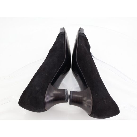 Salvatore Ferragamo Pump Women Size 7.5 B Black Suede Patent Cap Toe Square Toe - Picture 6 of 10